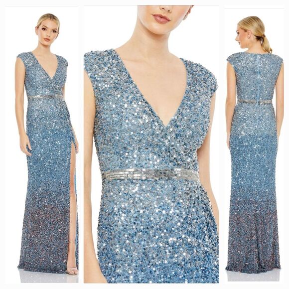 Mac Duggal Dresses & Skirts - New MAC DUGGAL 5489 Blue Ombre Cap Sleeve Sequined High Slit Gown Wm's (12) $398